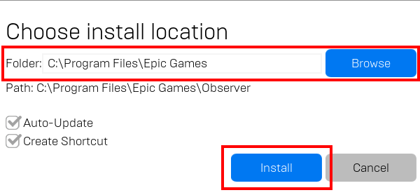 Select the installation directory and click install