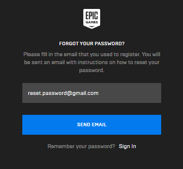 epic games account password reset forgot your password